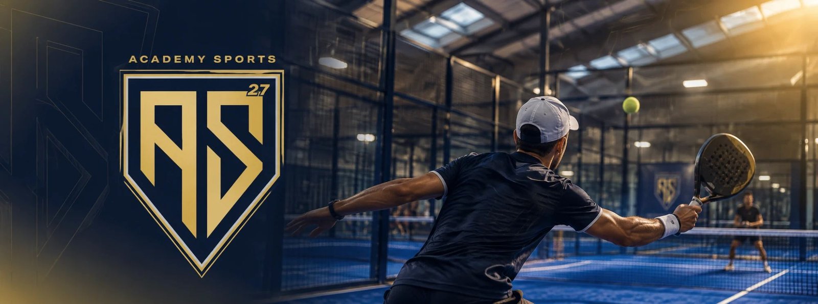 Joueur de padel à l’entraînement avec Academy Sports 27, sur un terrain indoor