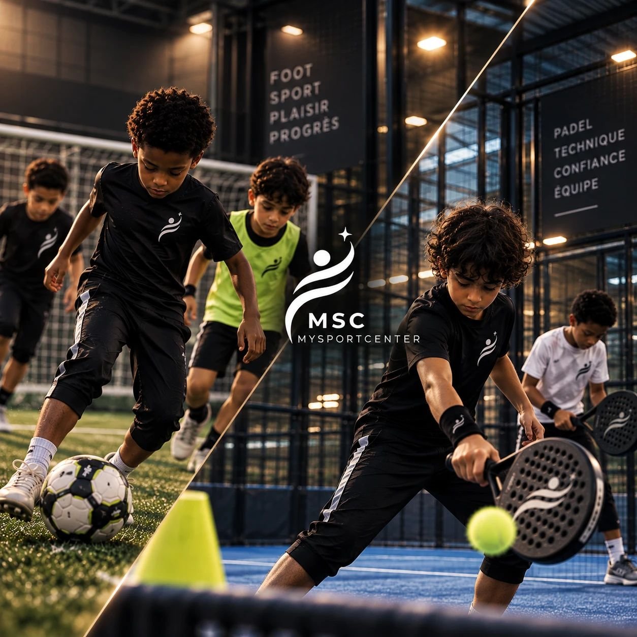 Jeunes en stage Performance, foot à 5 et padel, encadrés par My Sport Center